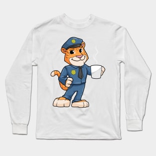 Tiger as a police officer with hat and a drink Long Sleeve T-Shirt